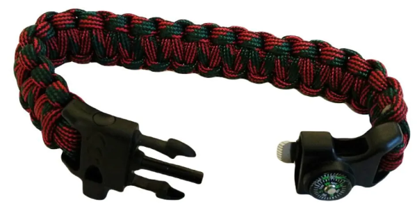 Braslet Sledopyt iz parakorda so svistkom, kompasom i ognivom2