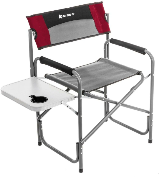 Kreslo NISUS direktorskoe 200kg s otkidnym stolikom,povorotnaya spinka,seryj-krasnyj-chernyj3